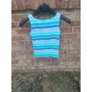 Vintage Women’s Size S Striped Tank Top Blue Aqua White Boat Neck Y2k Camisole